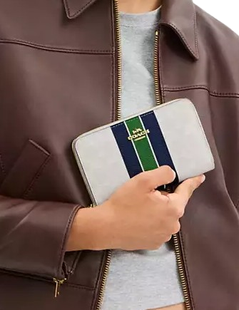 Coach Medium Id Zip Wallet In Signature Canvas With Varsity Stripe - Image 2
