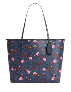 Coach City Tote Bag In Signature Canvas With Cherry Print
