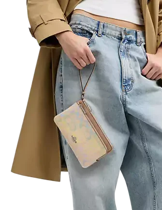 Coach Double Zip Wallet In Rainbow Signature Canvas - Image 2