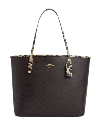 Coach City Tote Bag In Signature Canvas With Leopard Print