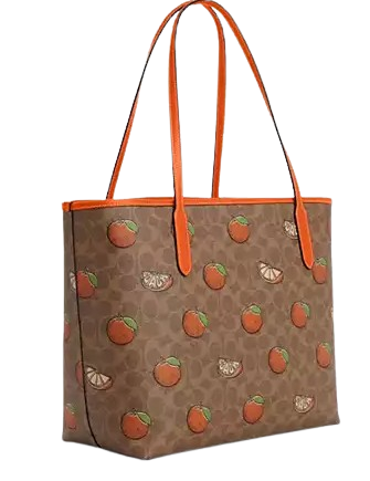 Coach City Tote Bag In Signature Canvas With Orange Print - Image 3
