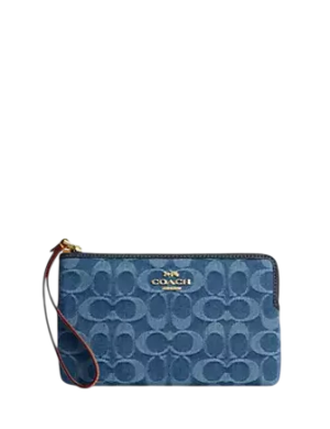 Coach Large Corner Zip Wristlet In Signature Denim