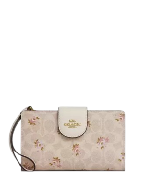 Coach Phone Wallet In Signature Canvas With Floral Print
