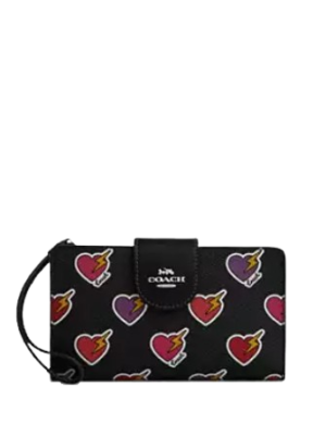 Coach Phone Wallet With Heart Bolt Print