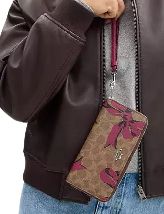 Coach Long Zip Around Wallet In Signature Canvas With Bow Print - Image 3