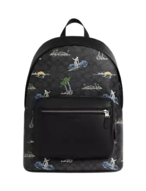 Coach West Backpack In Signature Canvas With Surf Print