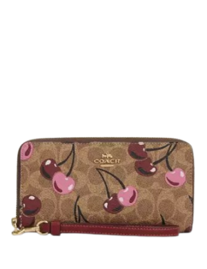 Coach Long Zip Around Wallet In Signature Canvas With Cherry Print