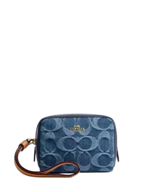 Coach Pouch Wristlet In Signature Denim