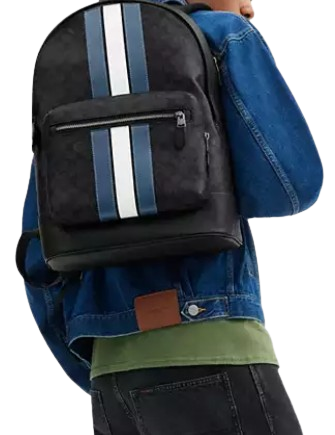 Coach West Backpack In Signature Canvas With Varsity Stripe - Image 4