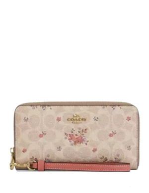 Coach Long Zip Around Wallet In Signature Canvas With Floral Print