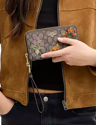 Coach Long Zip Around Wallet In Signature Jacquard With Floral Embroidery - Image 3