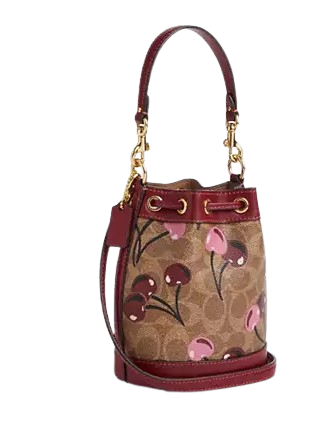 Coach Mini Bucket Bag In Signature Canvas With Cherry Print - Image 3
