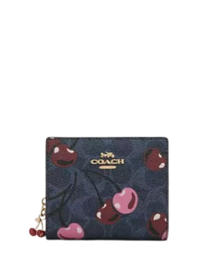 Coach Snap Wallet In Signature Canvas With Cherry Print