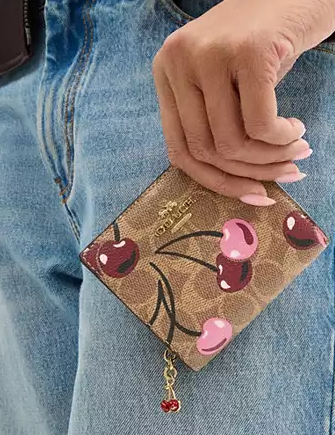 Coach Snap Wallet In Signature Canvas With Cherry Print - Image 3