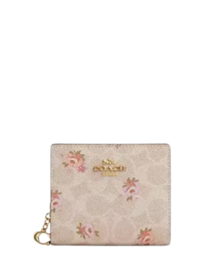 Coach Snap Wallet In Signature Canvas With Floral Print