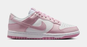 Dunk Low SE Patent Leather Womens Lifestyle Shoes (White/Pink Rise/White/Metallic Silver)