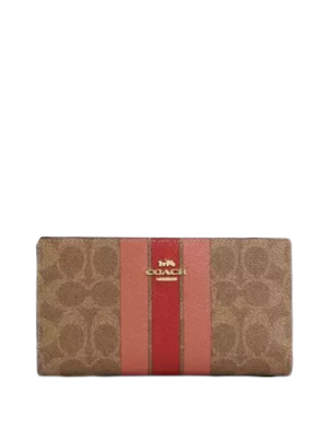 Coach Slim Zip Wallet In Signature Canvas With Stripe