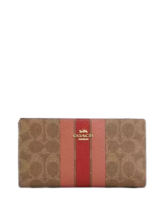 Coach Slim Zip Wallet In Signature Canvas With Stripe