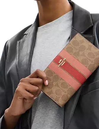 Coach Slim Zip Wallet In Signature Canvas With Stripe - Image 2