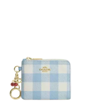 Coach Small Corner Zip Wallet With Gingham Print And Charms