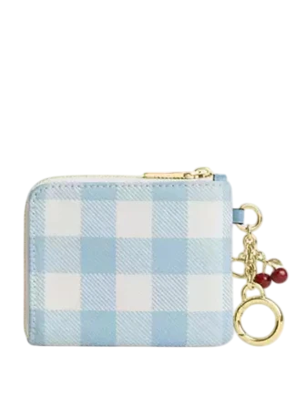 Coach Small Corner Zip Wallet With Gingham Print And Charms - Image 4