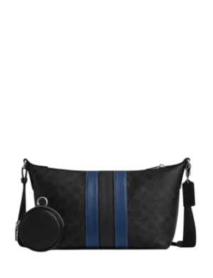 Coach Small Finn Crossbody Bag With Pouch In Signature Canvas With Varsity Stripe