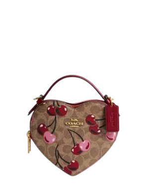 Coach Heart Crossbody Bag In Signature Canvas With Cherry Print
