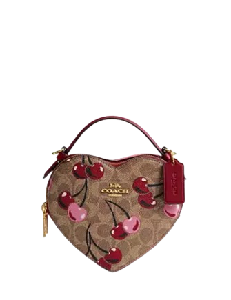 Coach Heart Crossbody Bag In Signature Canvas With Cherry Print