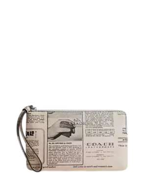 Coach Large Corner Zip Wristlet With Newspaper Print