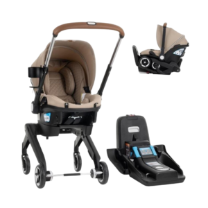 Evenflo Gold Shyft Dual Ride Infant Car Seat Stroller Combo, 2024, Champagne, with Green/Gentle Fabric