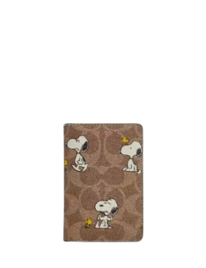 Coach X Peanuts Id Card Wallet In Signature Canvas With Snoopy Print