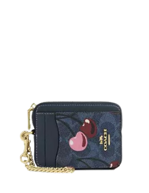 Coach Zip Card Case In Signature Canvas With Cherry Print