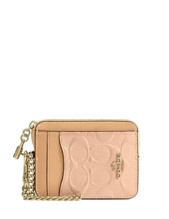 Coach Zip Card Case In Signature Leather With Charm