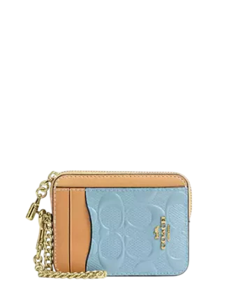 Coach Zip Card Case In Signature Leather With Charm