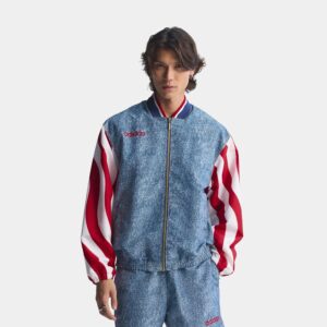 Denim Graphic Track Mens Jacket (White/Dark Blue)