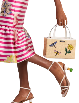 Kate Spade New York Sam Icon Dragonfly Embellished Straw Small Tote - Image 2
