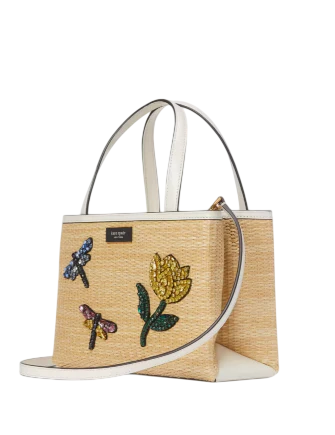 Kate Spade New York Sam Icon Dragonfly Embellished Straw Small Tote - Image 3