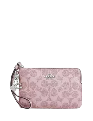 Coach Boxed Corner Zip Wristlet In Signature Canvas With Charms