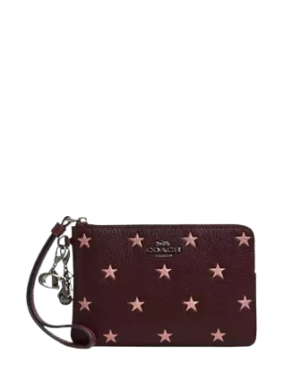 Coach Boxed Corner Zip Wristlet With Star Print And Charms