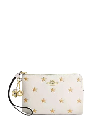 Coach Boxed Corner Zip Wristlet With Star Print And Charms