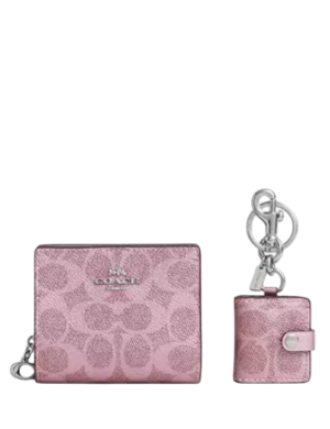 Coach Boxed Snap Wallet And Picture Frame Charm In Signature Canvas