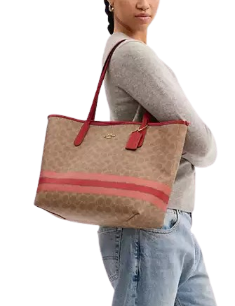 Coach City Tote Bag In Signature Canvas With Stripe - Image 4
