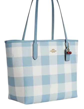 Coach City Tote Bag With Gingham Print And Charm - Image 2