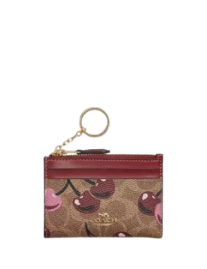 Coach Mini Skinny Id Case In Signature Canvas With Cherry Print