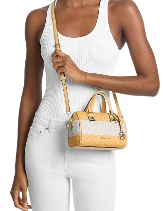 Michael Michael Kors Grayson Small Striped Signature Logo Duffel Crossbody Bag - Image 4