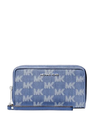 Michael Michael Kors Jet Set Travel Large Logo Jacquard Denim Smartphone Wristlet