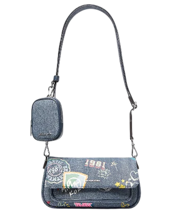Michael Michael Kors Jet Set Travel Small Embellished Denim Crossbody Bag With Pouch