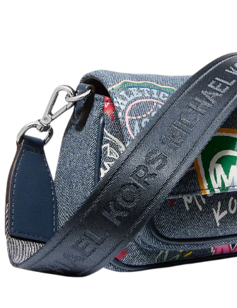 Michael Michael Kors Jet Set Travel Small Embellished Denim Crossbody Bag With Pouch - Image 4