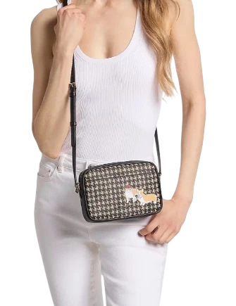 Michael Michael Kors Jet Set Travel Small Houndstooth Print Camera Crossbody Bag - Image 3