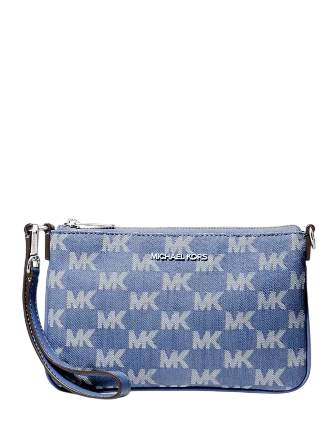 Michael Michael Kors Jet Set Travel Small Logo Jacquard Denim Wristlet